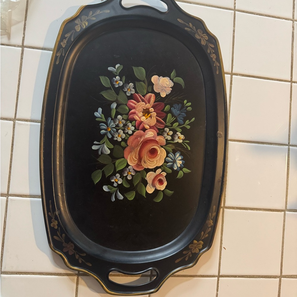 Floral Black Serving Tray
